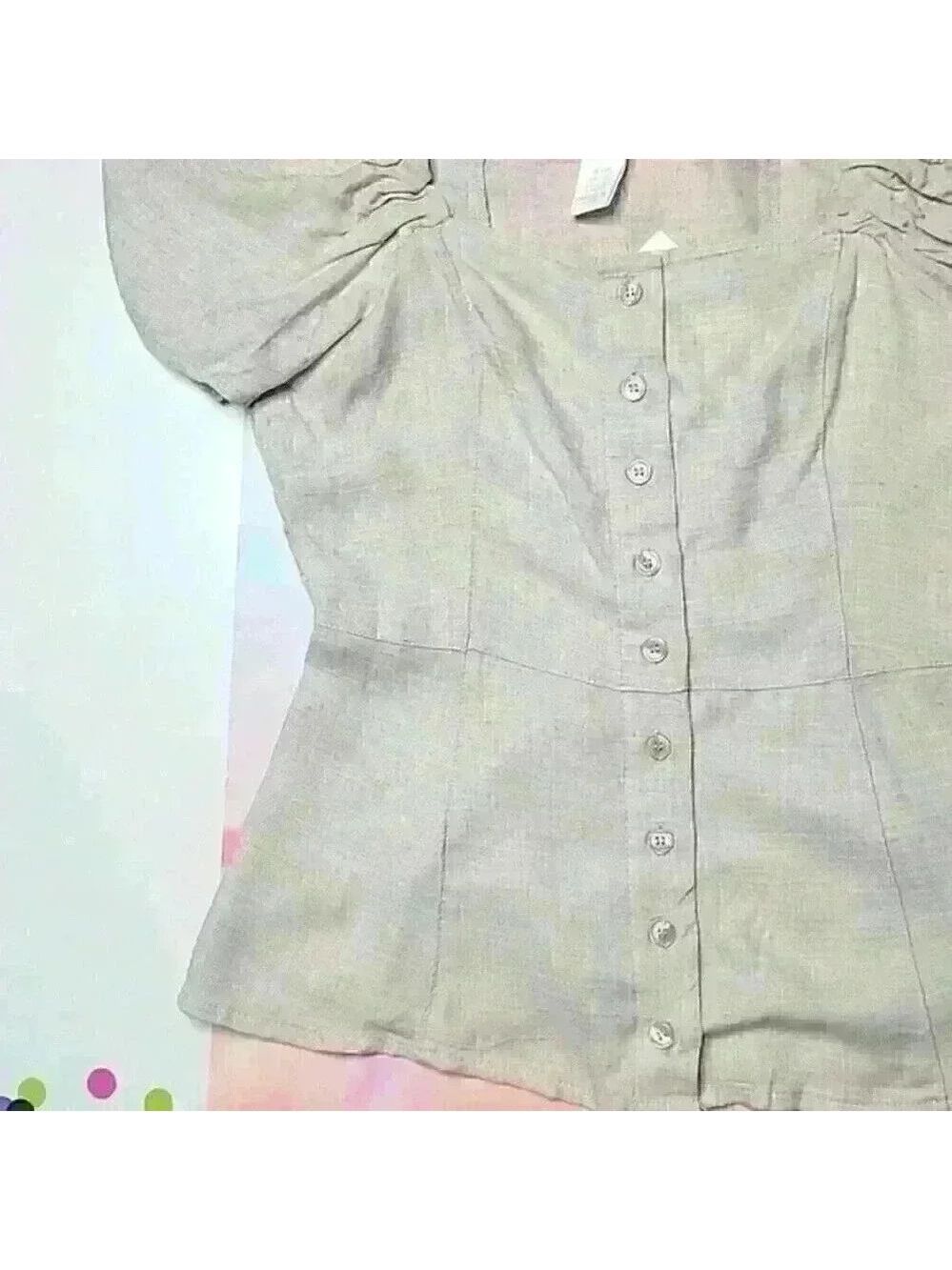 Linen Mix Puffer Sleeve Top - Picture 5 of 6